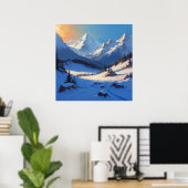 Sonniges Bergpanorama Malerei Poster (Heimbüro)