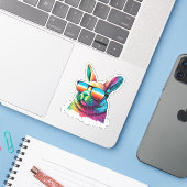 Sonniges Bunny Rabbit in Sonnenbrille Aufkleber (Laptop mit iPhone)