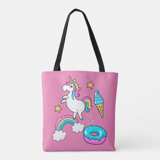 Sonniges Einhorn kackend Regenbogensprinklen auf D Tasche (Rückseite)