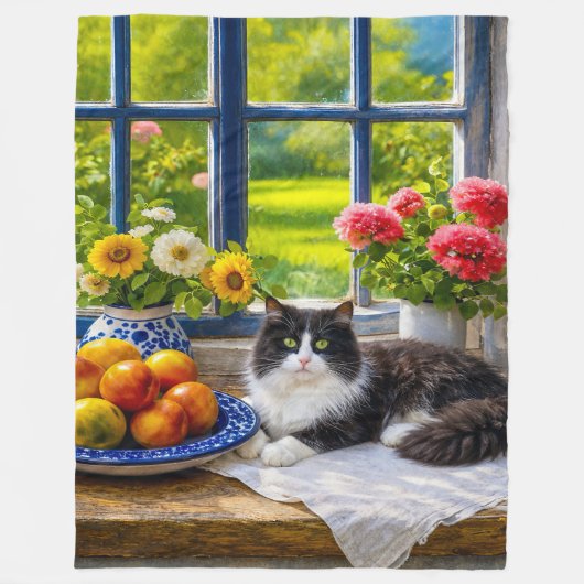 Sonniges Fenster, Katze Fleecedecke (Vorderseite)