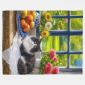 Sonniges Fenster, Katze Fleecedecke (Vorderseite (Horizontal))