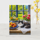 Sonniges Fenster, Katze  Karte (Gelbe Blume)