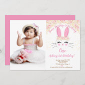 Sonniges Foto Einladung Rosa und Gold 1. (Vorne/Hinten)