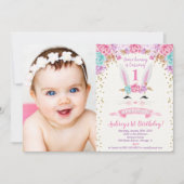 Sonniges Geburtstag Foto Einladung Rosa und Gold 1 (Vorderseite)