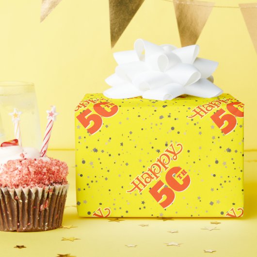 SONNIGES GELB 50ER GESCHENKPAPIER (Geburtstagsparty)