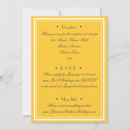 Sonniges Gelb auf einer UAWG E-Mail-Website Hochze Einladung (Rückseite)