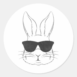 Sonniges Gesicht mit Sungles Rabbit Osterjungs Män Runder Aufkleber