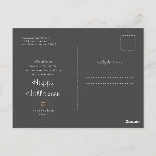 Sonniges Halloween heute Abend fliegen wir Trick o Postkarte (Rückseite)