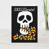 Sonniges Halloween mit Skelebrat und Schädelessen Karte (Vorderseite)