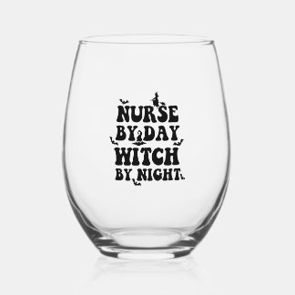 Sonniges Halloween Nurse by Day Hexe by Night 2 Weinglas Ohne Stiel