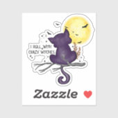 Sonniges Halloween Schwarze Katze und magischer Mo Aufkleber (Blatt)