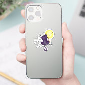 Sonniges Halloween Schwarze Katze und magischer Mo Aufkleber (Telefon)