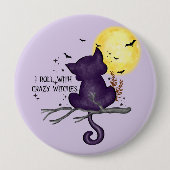Sonniges Halloween Schwarze Katze und magischer Mo Button (Vorderseite)