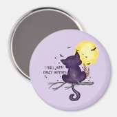 Sonniges Halloween Schwarze Katze und magischer Mo Magnet (Vorderseite/Rückseite)