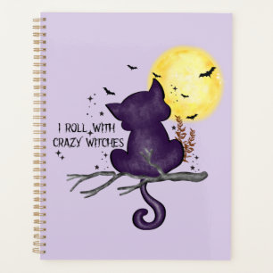 Sonniges Halloween Schwarze Katze und magischer Mo Planer