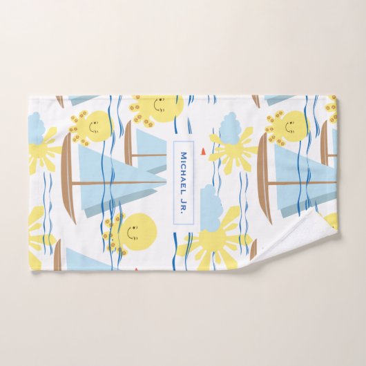 Sonniges Kindermuster, Boot, Kraken und Sonnenstuh Badhandtuch Set (Handtuch)
