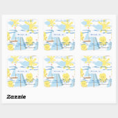 Sonniges Kindermuster, Boot, Kraken und Sonnenstuh Quadratischer Aufkleber (Blatt)