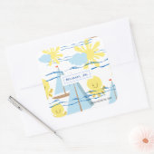 Sonniges Kindermuster, Boot, Kraken und Sonnenstuh Quadratischer Aufkleber (Umschlag)