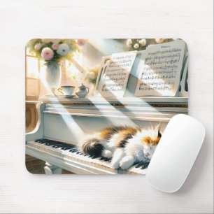 Sonniges Klavier-Katzen-Cottagecore-Traum Mousepad