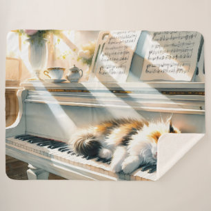 Sonniges Klavier-Katzen-Cottagecore-Traum Sherpadecke
