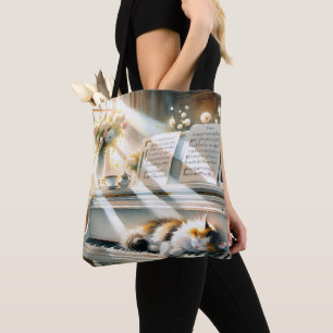 Sonniges Klavier-Katzen-Cottagecore-Traum Tasche