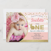 Sonniges Mädchen 1. Geburtstag Foto Einladung Rosa (Vorderseite)