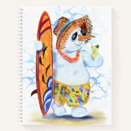 Sonniges Notebook mit Snowman Surfer Notizblock (Vorderseite)