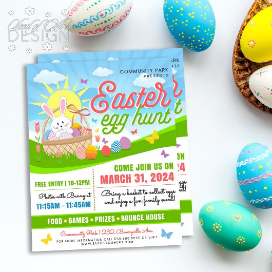 Sonniges Ostern Bunny Egg Hunt Familienfeier Flyer