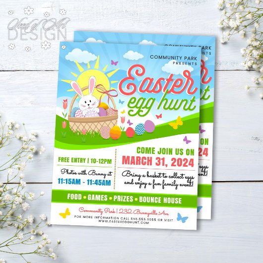 Sonniges Ostern Bunny Egg Hunt Familienfeier Flyer