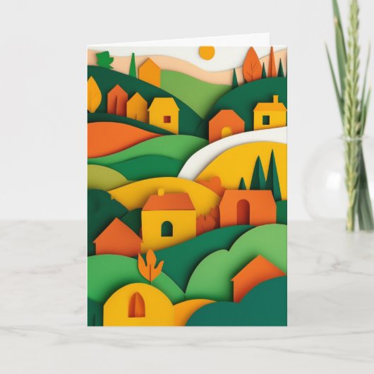 Sonniges Papierdorf Karte (Vorderseite)