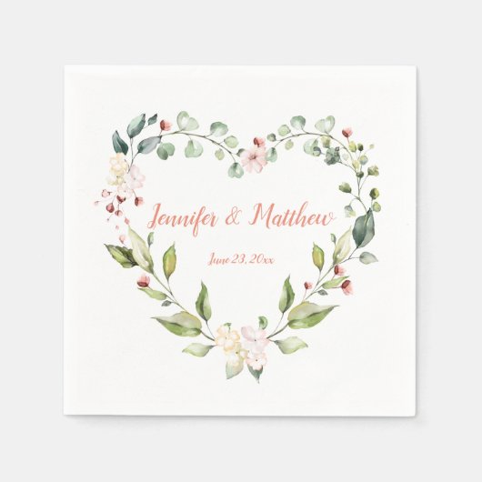 Sonniges Peach Pink Herzkranz Hochzeit Napkins Serviette (Vorderseite)