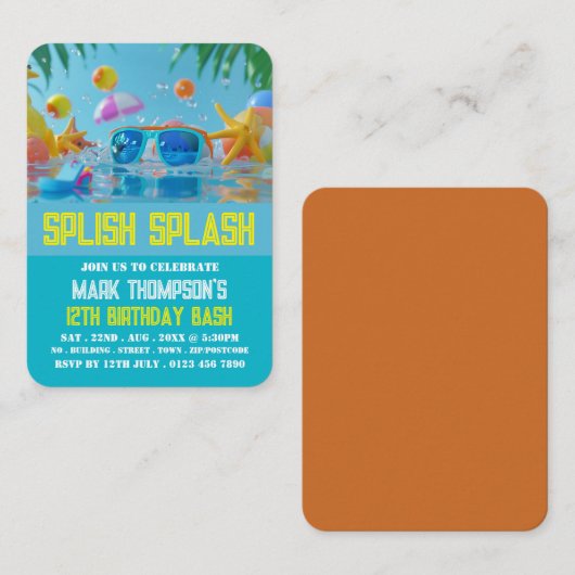 Sonniges Schwimmbad, Pool Party Geburtstag Handout Visitenkarte (Vorne/Hinten)