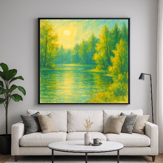 Sonniges Seeufer Landschaft - Pastellfarben Poster