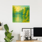 Sonniges Seeufer Landschaft - Pastellfarben Poster (Heimbüro)