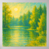 Sonniges Seeufer Landschaft - Pastellfarben Poster (Vorne)