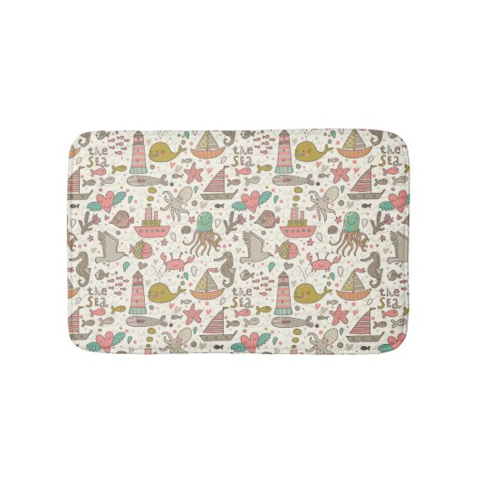 Sonniges Sommermuster mit Schiffen Badematte (Vorderseite)