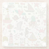 Sonniges Sommermuster mit Schiffen Glasuntersetzer (Rückseite)