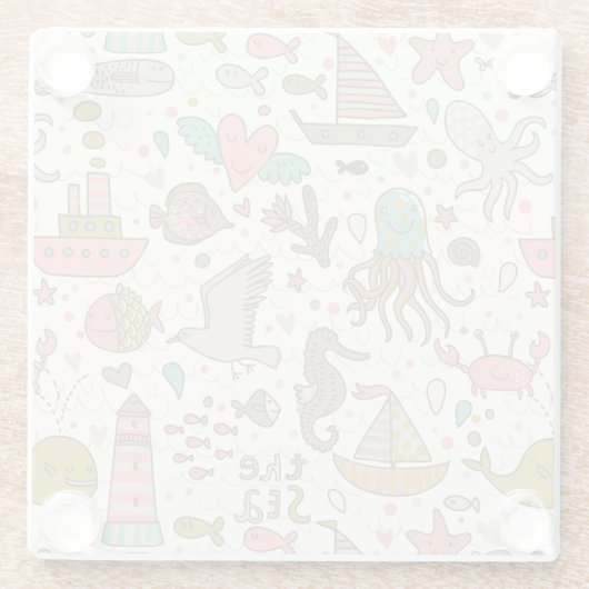 Sonniges Sommermuster mit Schiffen Glasuntersetzer (Rückseite)