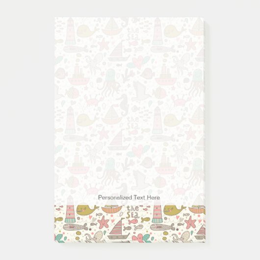 Sonniges Sommermuster mit Schiffen Post-it Klebezettel (Vorderseite)