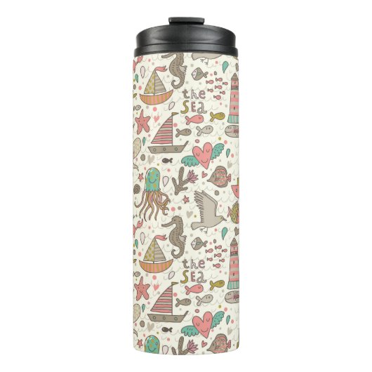 Sonniges Sommermuster mit Schiffen Thermosbecher (Vorderseite)