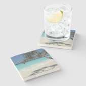 Sonniges tropisches Strandparadies Steinuntersetzer (Seitenansicht)