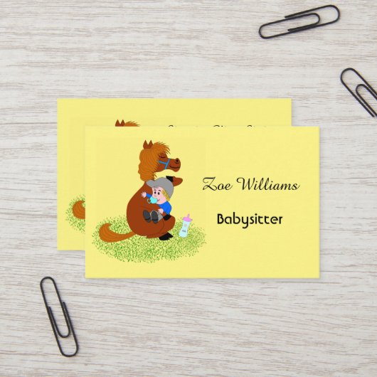 Sonniges und niedliches Pony mit Baby - Babysitter Visitenkarte (Vorderseite/Rückseite Beispiel)