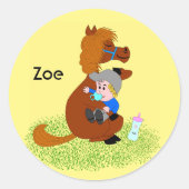 Sonniges und niedliches Pony mit Kind - Kinder Runder Aufkleber (Vorderseite)