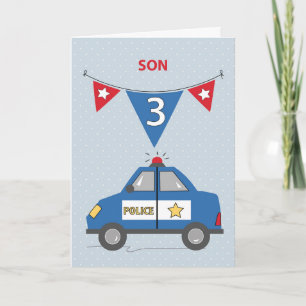 Sonntag, 3. Geburtstag Blue Police Car Karte