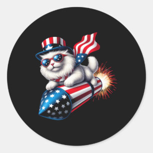 Sonntag, 4. Juli Patriotische Katzenrakete mit Fir Runder Aufkleber