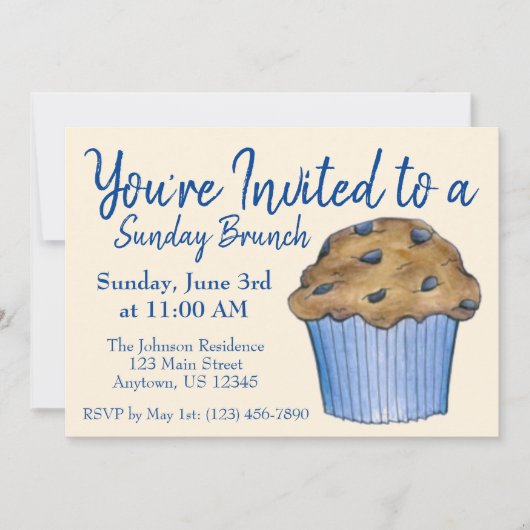Sonntag Frühstück Brunch Blueberry Muffin Einladung (Vorderseite)