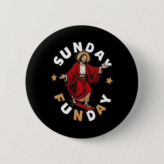 Sonntag Funday Jesus Skateboard fahren Lustiger Ch Button (Vorderseite)