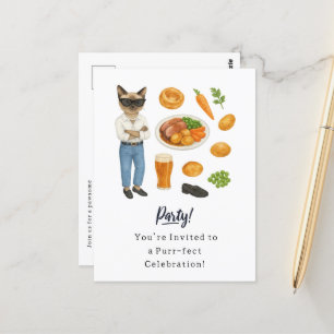 Sonntag Roast Party Ein britisches Fest für Katzen Postkarte