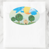 Sonntagskatzen bei Hütte Bäume Oval Aufkleber (Tasche)