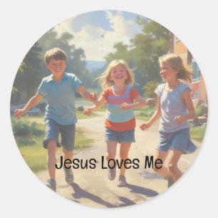 Sonntagsschule Jesus liebt mich Kinder spielen Runder Aufkleber